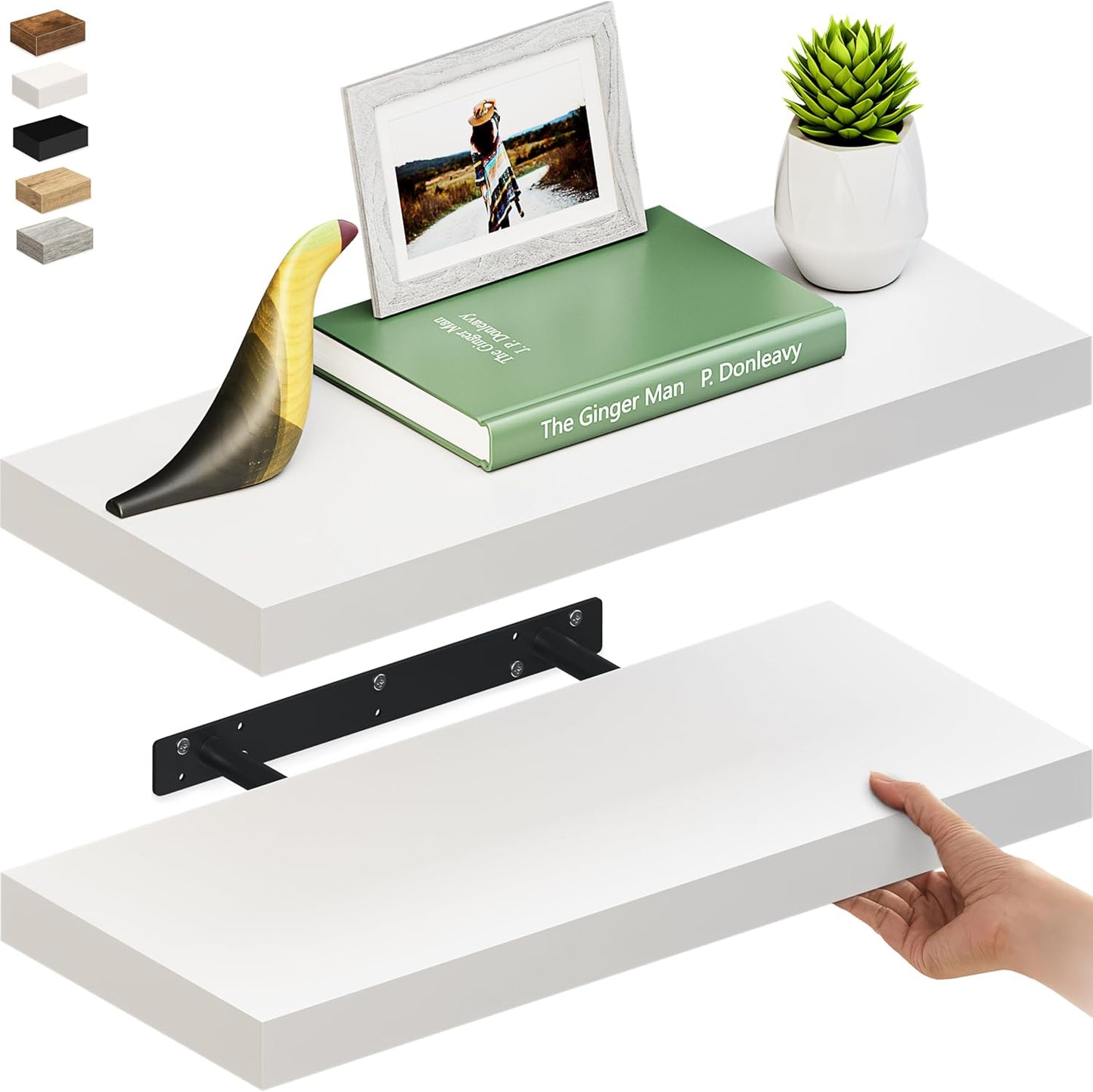Ballucci Floating Shelves for Wall, 48" Wood Wall Shelf Set of 2, with Invisible Brackets for Bathroom, Living Room, Bedroom, Kitchen, Nursery, 8" Deep, Black