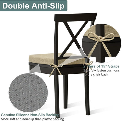 Shinnwa Dining Chair Pads, Patented Design Memory Foam Kitchen Chair Cushions with Ties and Washable Cover, 17" x 16" x 2", Black