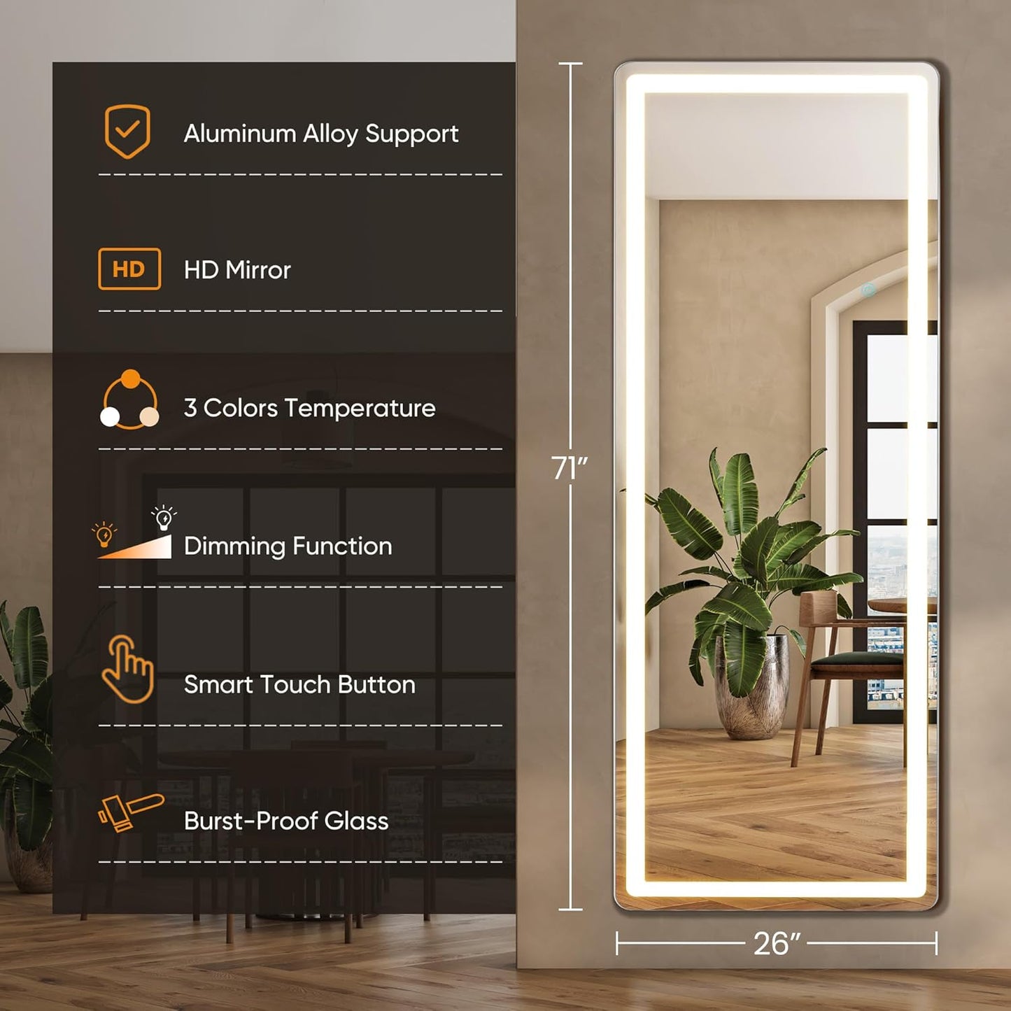 Mirror Full Length, Upgraded 16"x59" Body Wall Mirrors with Shatter-Proof Glass, Floor Standing, Hanging or Leaning, Tall Mirror with Stand Aluminum Alloy Frame for Bedroom Cloakroom