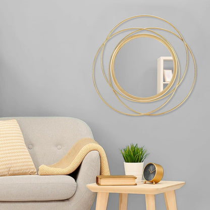 Gold Sunburst Mirrors for Wall Decorative Metal Round Art Mirrors Large Wall Decor Hanging Mirror for Bathroom Bedroom Living Room Vanity Entryway 16"