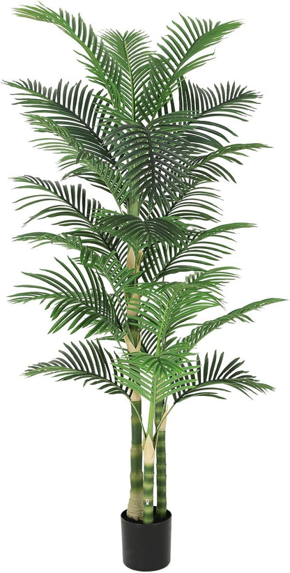 Nafresh 8ft Tall UV Resistant Faux Palm Tree, 96in Artificial Palm Tree Indoor Outdoor, Fake Tree with Real Bark and Realistic Leaves and for Home House Office Living Room Yard Patio.