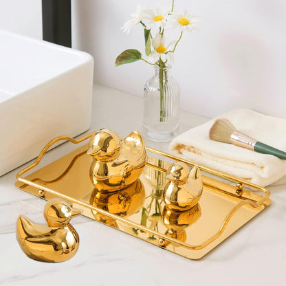 Home Decor Golden Ceramic Duck Figurines, Home Decor Animal Sculptures and Statues Handmade Artware Decor, Mini Duck