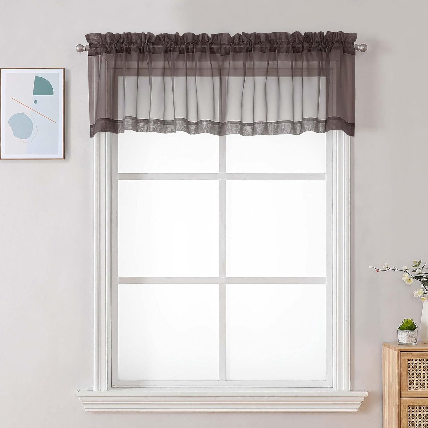 Chyhomenyc Sheer White Valances for Windows 2 Pack, Small Window Curtains for Living Room Bathroom Cafe Laundry Basement, Modern Top Dual Rod Pocket Voile Curtain, 42W x 14L inches, White - Colors B