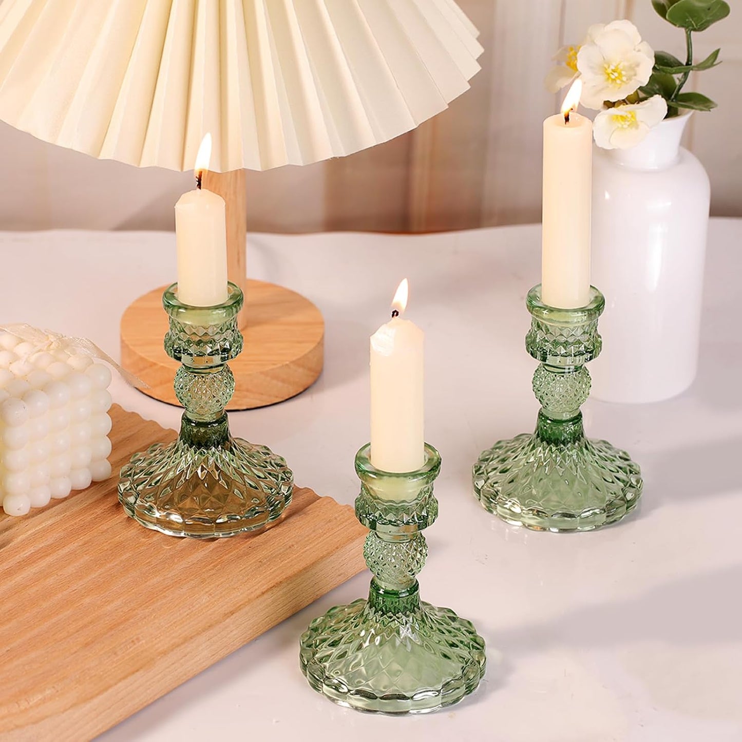 DARJEN Candlestick Holders Set,12Pcs 4" H Taper Candle Holders Bulk, Clear Glass Candle Holders for Wedding, Spring Party, Romantic Dinner, Festival & Windowsill Decor