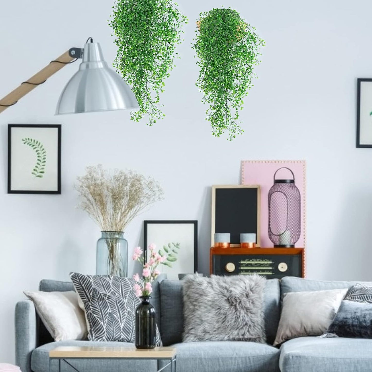 RECUTMS Fake Hanging Plants Artificial Ferns for Outdoor Hanging Faux Plants Vine Ivy Faux Fern Hanging Vines Wall Plants for Home Garden Party Wedding Decor (White 4P)