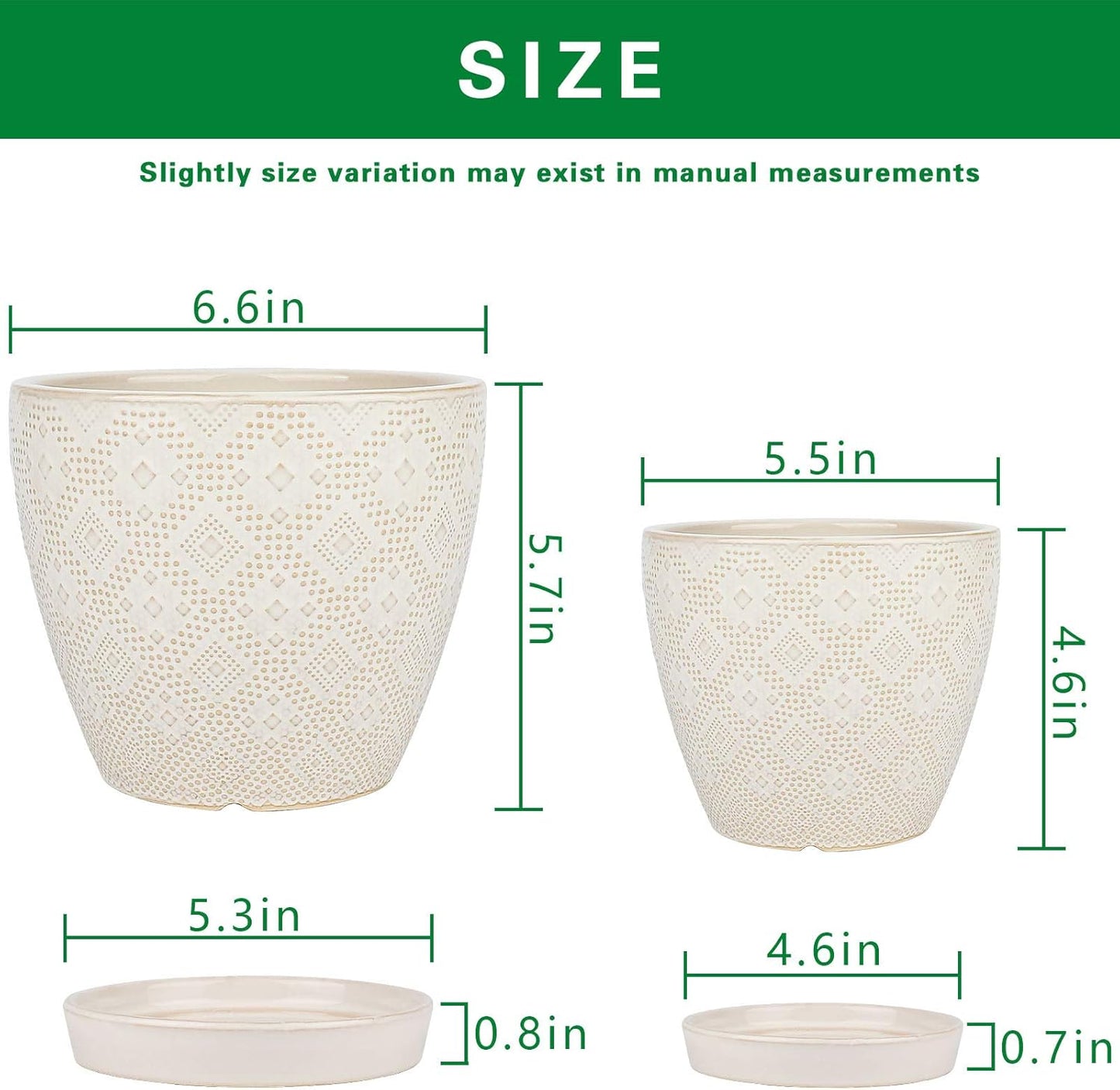Docrin 3-Pack Ceramic Planters Set - 6.5"+5.3"+4" Dual-Tone Flower Pots with Drainage Holes, Modern Indoor Outdoor Planters for Succulents/Herbs/Large Plants, Home Office (Brownish Black & White)
