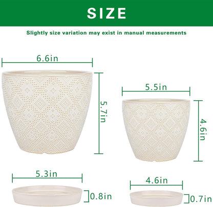 Docrin 3-Pack Ceramic Planters Set - 6.5"+5.3"+4" Dual-Tone Flower Pots with Drainage Holes, Modern Indoor Outdoor Planters for Succulents/Herbs/Large Plants, Home Office (Brownish Black & White)