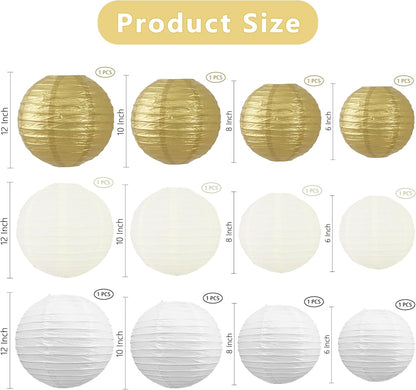 BEISHIDA 10Pcs White Paper Lanterns Decorative Chinese/Japanese Hanging Round Paper Lanterns Lamp for Birthday, Wedding, Christmas, Bridal, Home Decor, Party Decoration(Size of 4”, 6”, 8”, 10”)