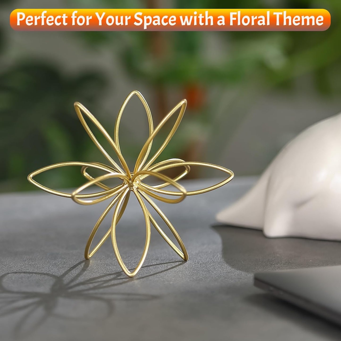 8" Gold Decorative Sphere, Metal Floral Tabletop Sculpture, Abstract Tabletop Decorative Ball for Home Metal Sphere Decor