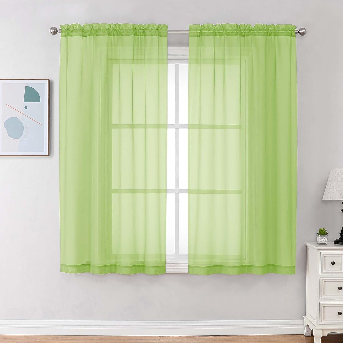 Chyhomenyc Sheer White Valances for Windows 2 Pack, Small Window Curtains for Living Room Bathroom Cafe Laundry Basement, Modern Top Dual Rod Pocket Voile Curtain, 42W x 14L inches, White - Colors A