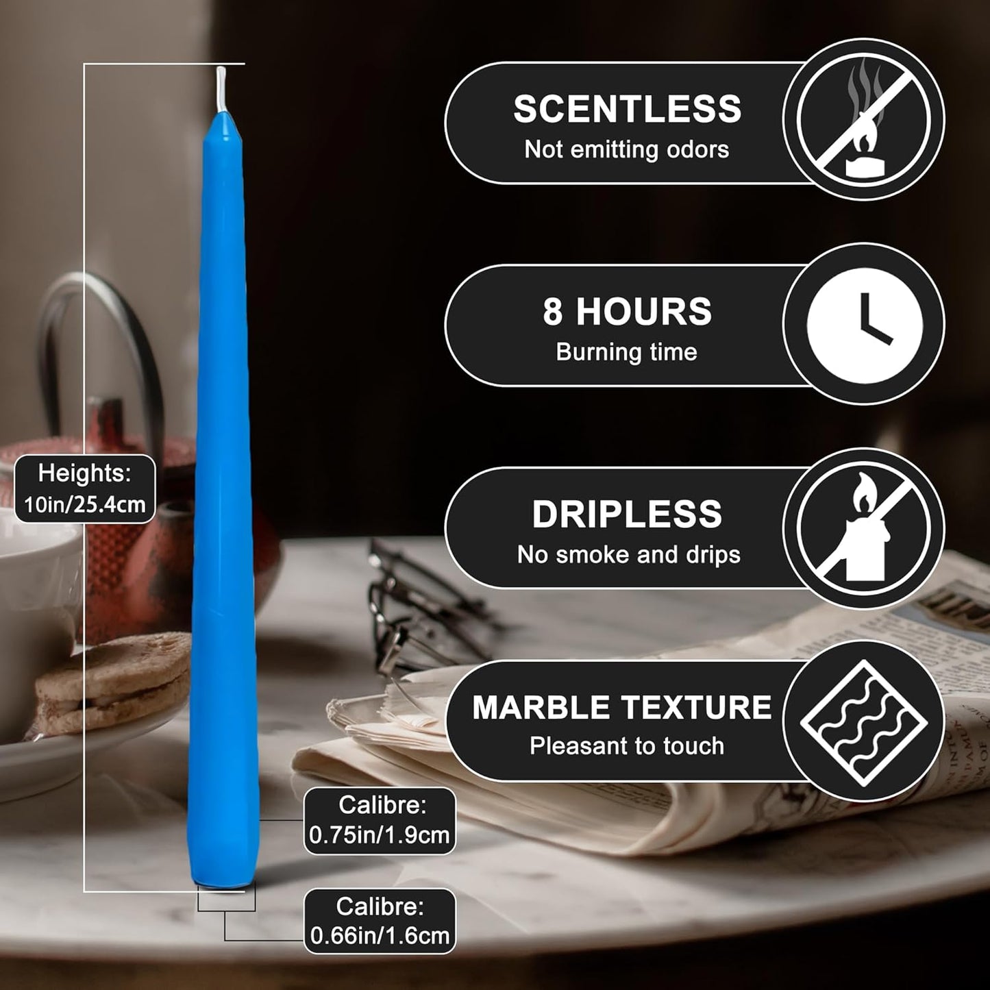 4 Pack White Taper Candles丨Taper Candles 10 Inch Dripless丨Unscented & Smokeless Candlesticks Bulk丨7-8 Hours Long Burning Tall Candles丨Ideal for Christmas Weddings Parties Dinner