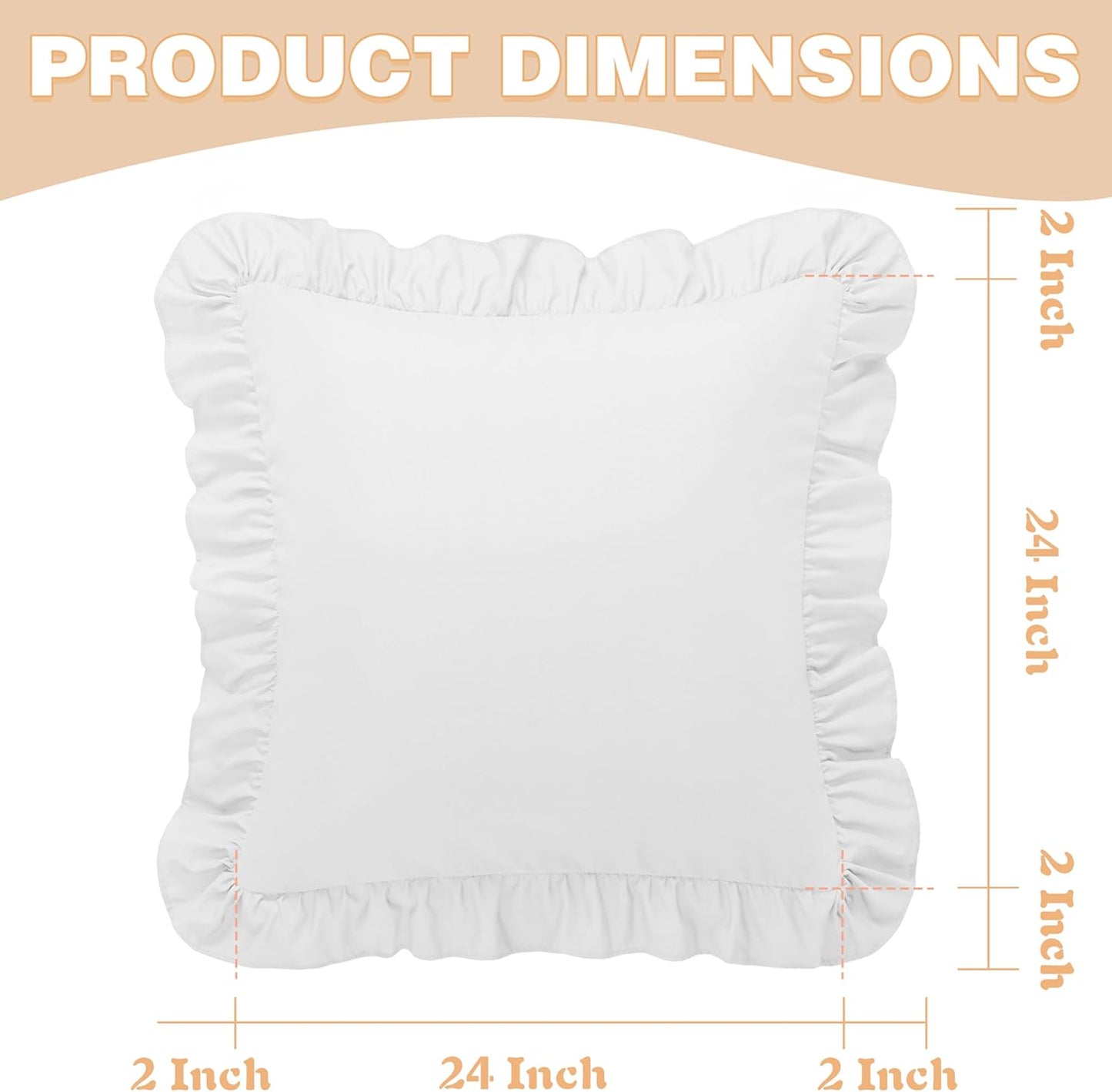 KKJIAF Ruffle Pillow Cases 26x26 Inches, White Square Ruffled Pillow Covers Set of 2, Microfiber Wrinkle Resistant Pillow Shams with Envelope Closure for Sofa Bed Living Room