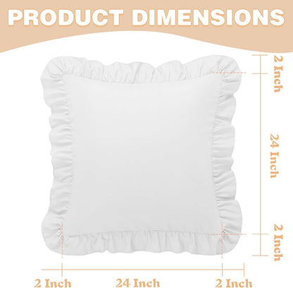 KKJIAF Ruffle Pillow Cases 26x26 Inches, White Square Ruffled Pillow Covers Set of 2, Microfiber Wrinkle Resistant Pillow Shams with Envelope Closure for Sofa Bed Living Room