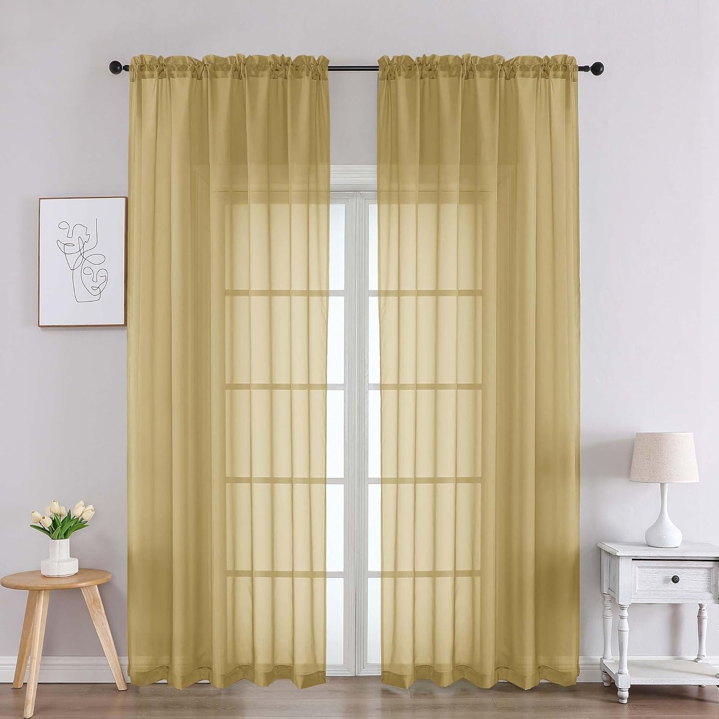 Chyhomenyc Sheer White Valances for Windows 2 Pack, Small Window Curtains for Living Room Bathroom Cafe Laundry Basement, Modern Top Dual Rod Pocket Voile Curtain, 42W x 14L inches, White - Colors C