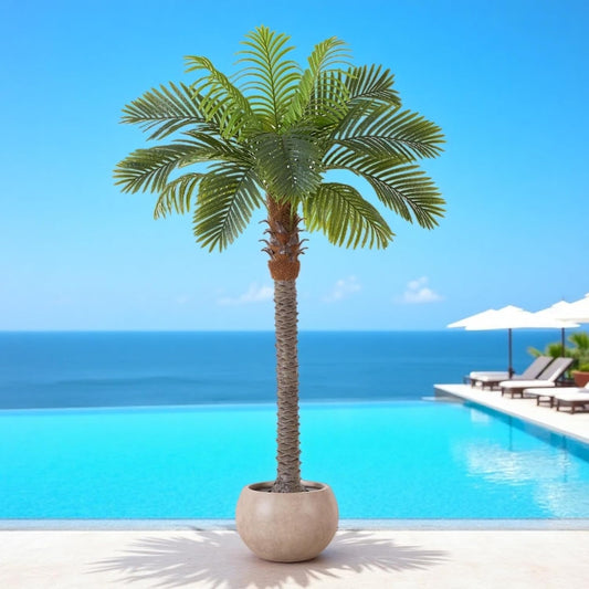 FloraFairy 6FT Tall Artificial Palm Trees, Potted Plant (2 Pack) Tropical Areca Palm, UV Resistant Indoor/Outdoor Fake Plant in Black Cement Pot, Realistic Decor for Patio, Living Room, Office