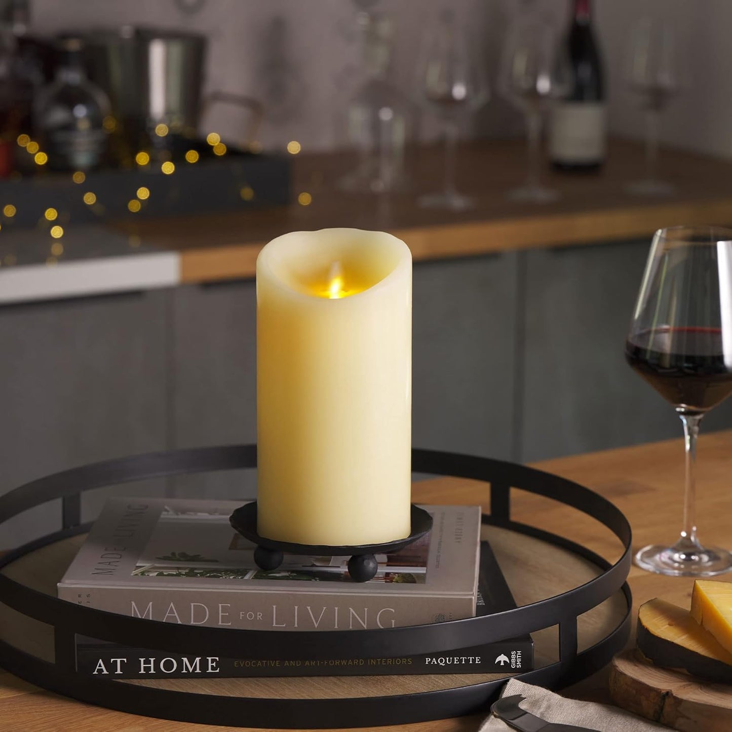 Luminara Scalloped Edge Flameless LED Candle - Ivory 3.5" x 8.75" - Real Wax Pillar Battery Operated Moving Flame w/Timer Unscented 1000Hr Runtime