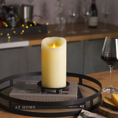 Luminara Scalloped Edge Flameless LED Candle - Ivory 3.5" x 8.75" - Real Wax Pillar Battery Operated Moving Flame w/Timer Unscented 1000Hr Runtime