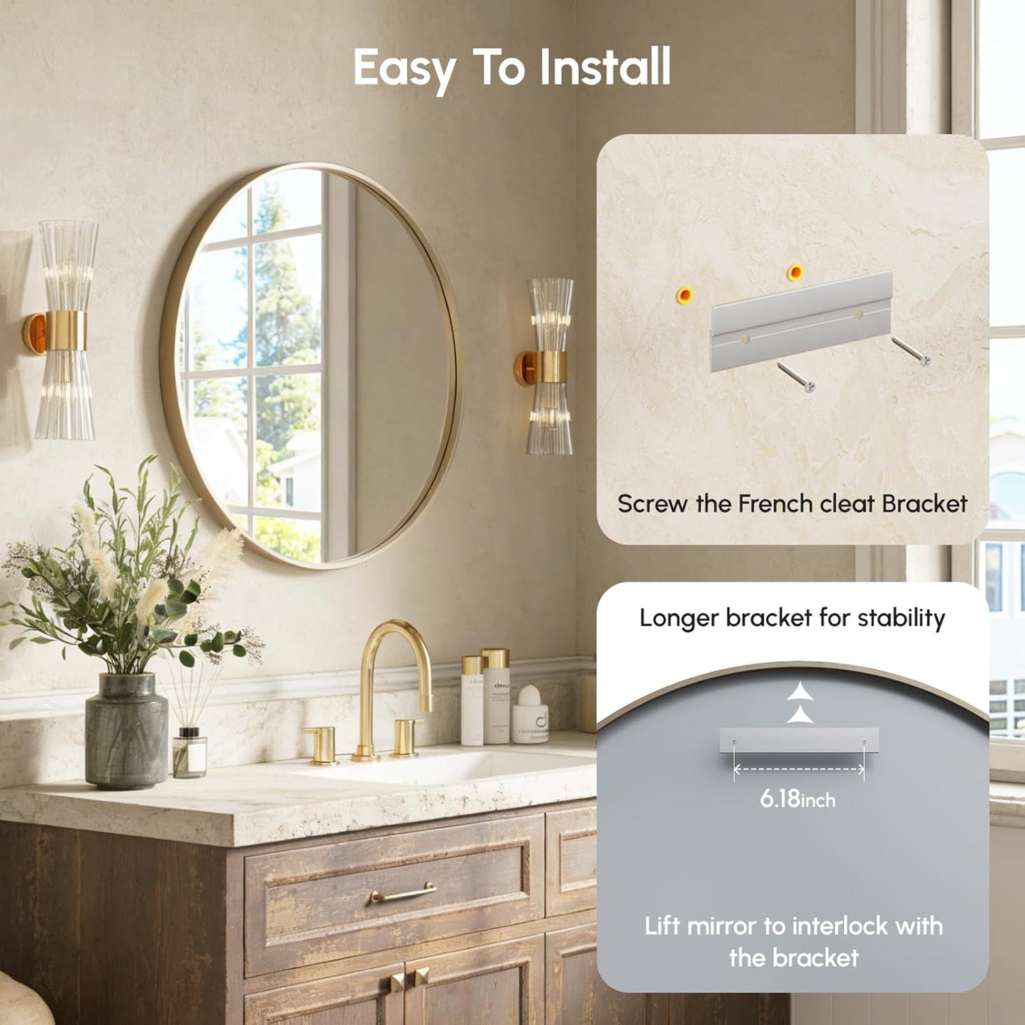 USHOWER Bathroom Mirrors for Over Sink, 36 Inch Circle Mirror with Metal Frame, Black Wall Mirror for Vanity, Entryway, Living Room, Hallway and Bedroom Decor