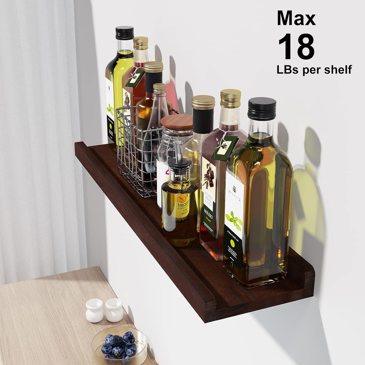 Love-KANKEI Floating Shelves Wall Mounted Set of 2, 17 Inch Rustic Wood Wall Shelves for Storage, Bedroom Living Room Bathroom Kitchen Office and More White