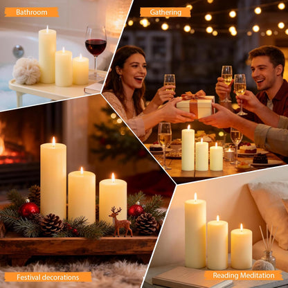 18 Pcs Ivory Pillar Candles Bulk Set，3 Different Lengths 2 x 3/4/6 Inch (6 Each)，Hurricane Candles，Dripless Unscented Smokeless，Gives You a Better Atmosphere When Organizing an Event Party.