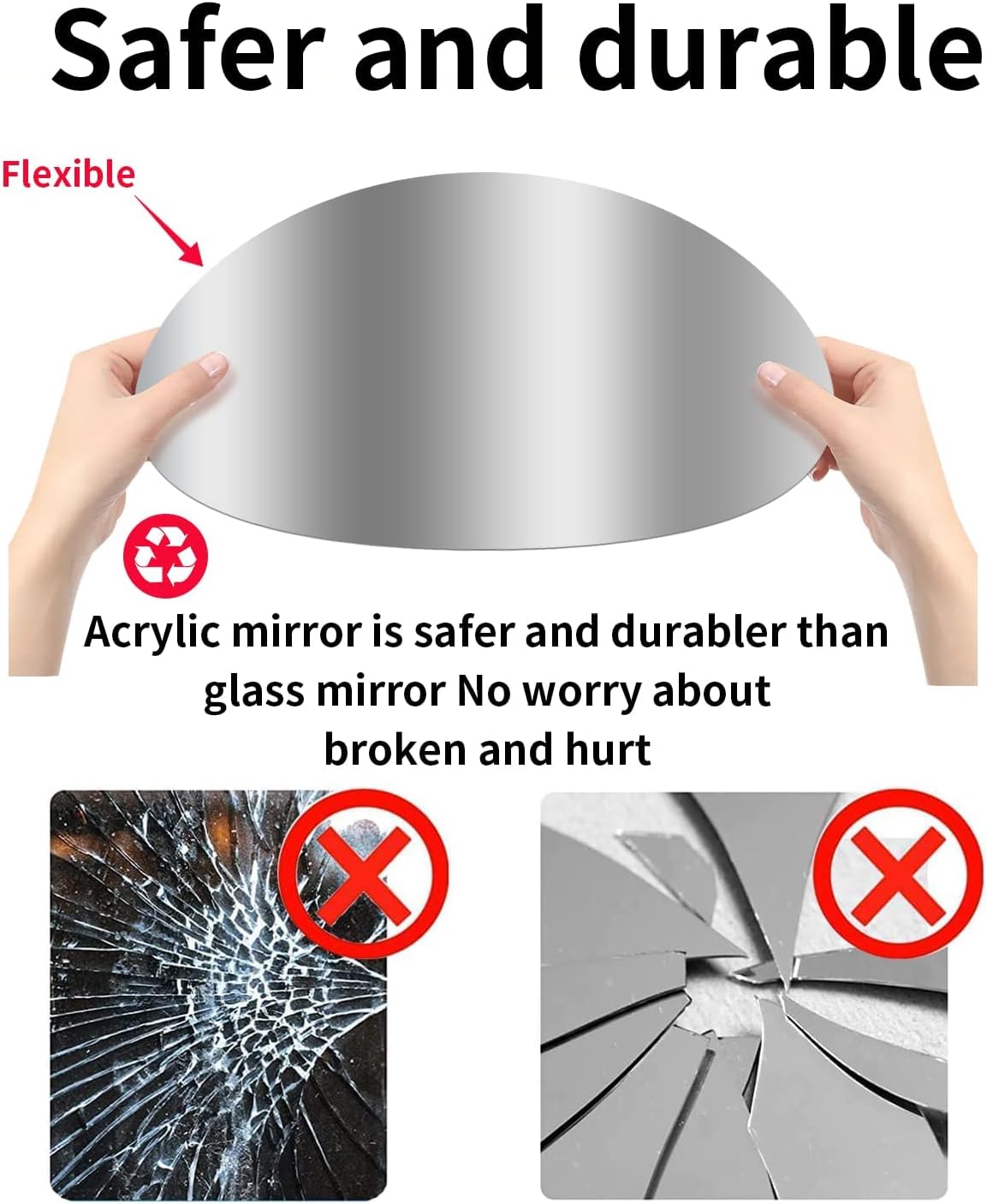 12'' Round Wall Mirror Tiles High Clear Reflecticon Self Adhesive Acrylic Mirror Sheets Circle Stickers for Bathroom, Bedroom, Door, Home Decor