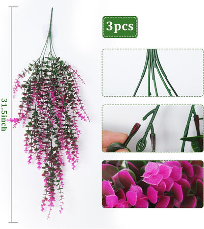 RECUTMS Artificial Hanging Plants Fake Hanging Plant Faux Eucalyptus Leaf Greenery Vine Outdoor UV Resistant Plastic Plants Home Garden Wedding Party Indoor Outdoor Decorations(White)
