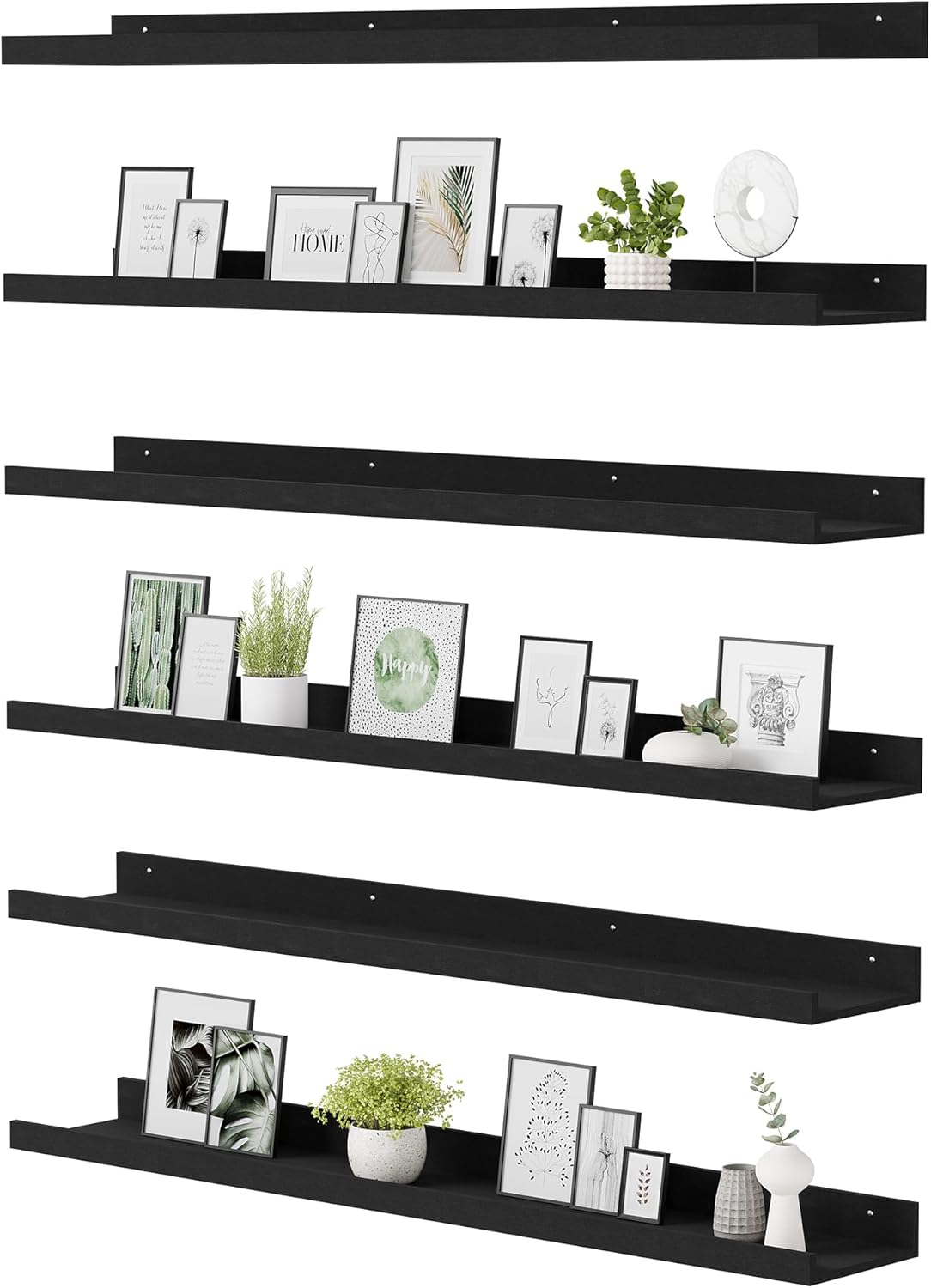 upsimples 6 Pack Wooden Floating Shelves, Wall Storage Decor Shelf for Bathroom, Bedroom, Living Room, Kitchen, Office and Laundry Room, Wall Mounted Display Hanging Shelf, Brown
