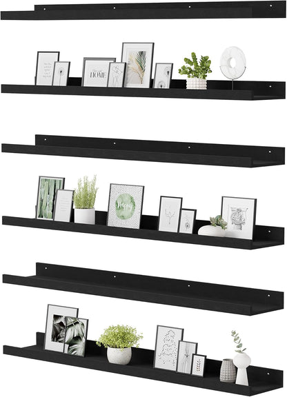 upsimples 6 Pack Wooden Floating Shelves, Wall Storage Decor Shelf for Bathroom, Bedroom, Living Room, Kitchen, Office and Laundry Room, Wall Mounted Display Hanging Shelf, Brown