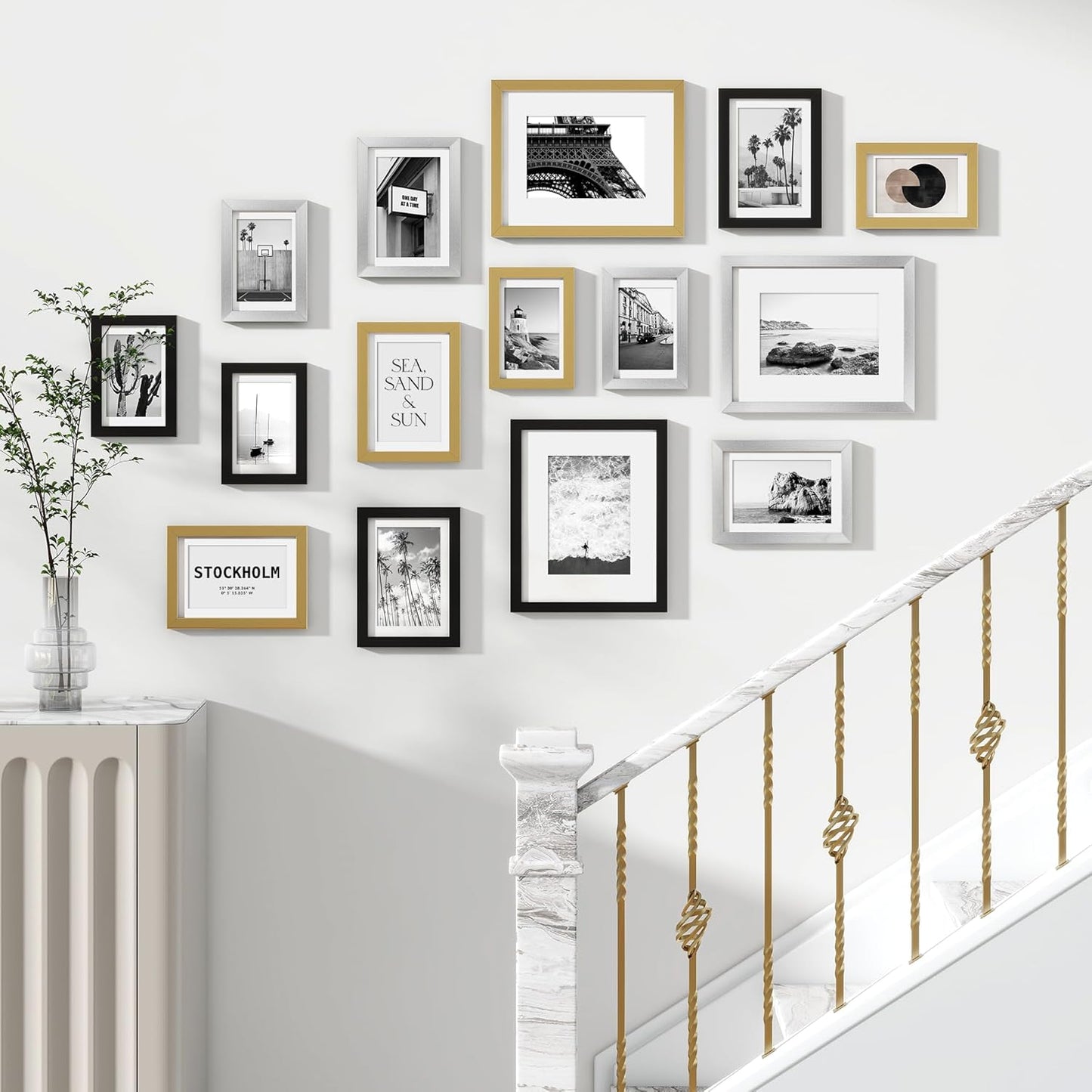 Venusmiles 15 Pack Picture Frames Collage Wall Decor, Gallery Frame Set for Wall Mounting or Tabletop Display, Multi Sizes Including 3pcs 8x10, 6pcs 5x7, 6pcs 4x6, Oak