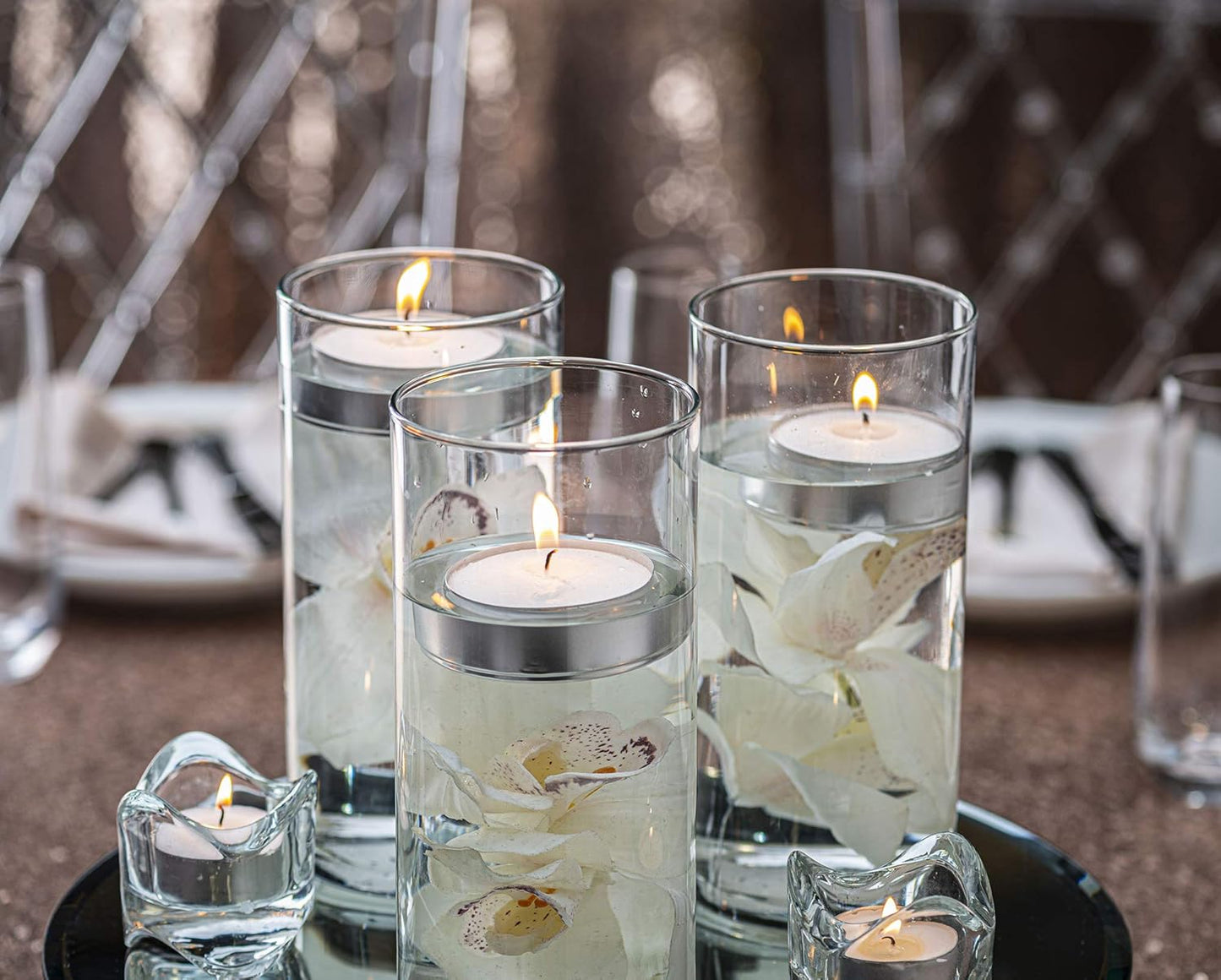 L'ner Tea Light Candles – Set of 100 Unscented Tea Lights – Burns Aprx. 4 Hours – Party & Ambience Candles – Restaurant Decorations