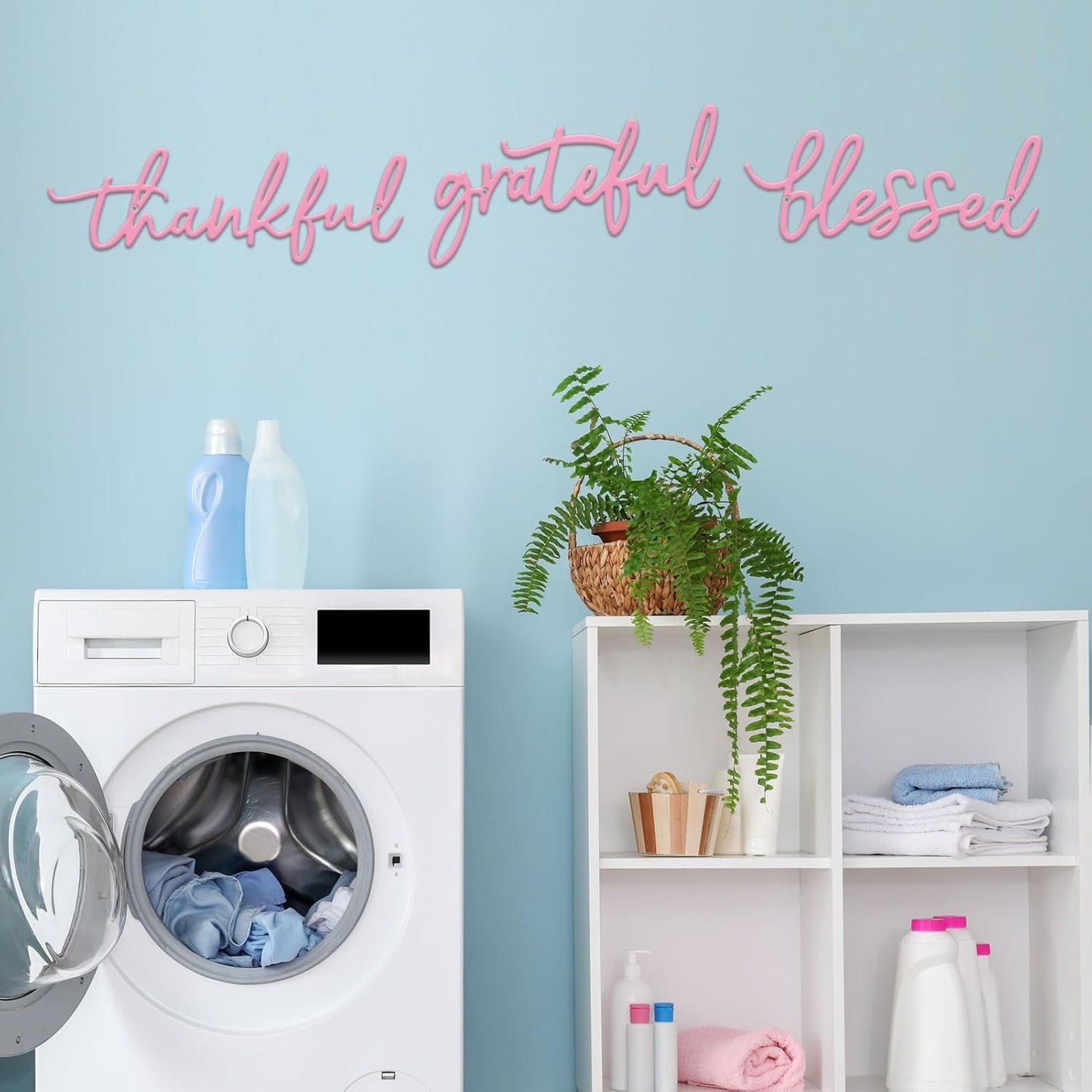 Thankful Grateful Blessed Letter Sign Metal Wall Decor, 3 Piece Black Letters Wall Art for Bathroom Bedroom Metal Words Wall Decor for Home Decor