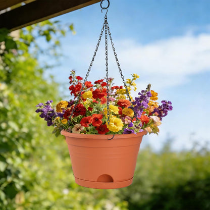 Nooulap 4 Pack Hanging Planters, 10 Inch Hanging Plant Pot with Hanger Chain & Drainage Trays, Hanging Baskets for Plants Outdoor Indoor, Flowers Pots for Home, Garden, Porch Decor (Black)