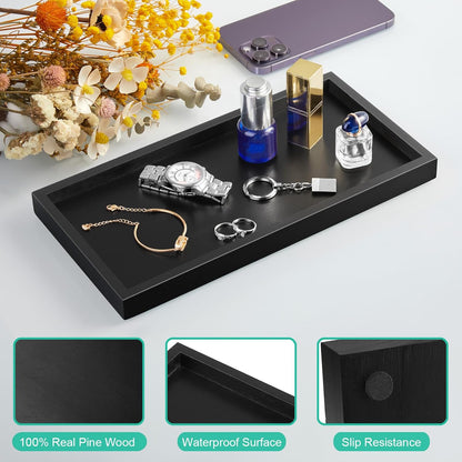 ALELION 11.7" Bathroom Vanity Tray for Counter - Acacia Wood Decorative Tray for Toilet Tank Makeup Perfume Jewelry Catchall Coffee Table - Wooden Kitchen Countertop Organizer for Soap Dispenser