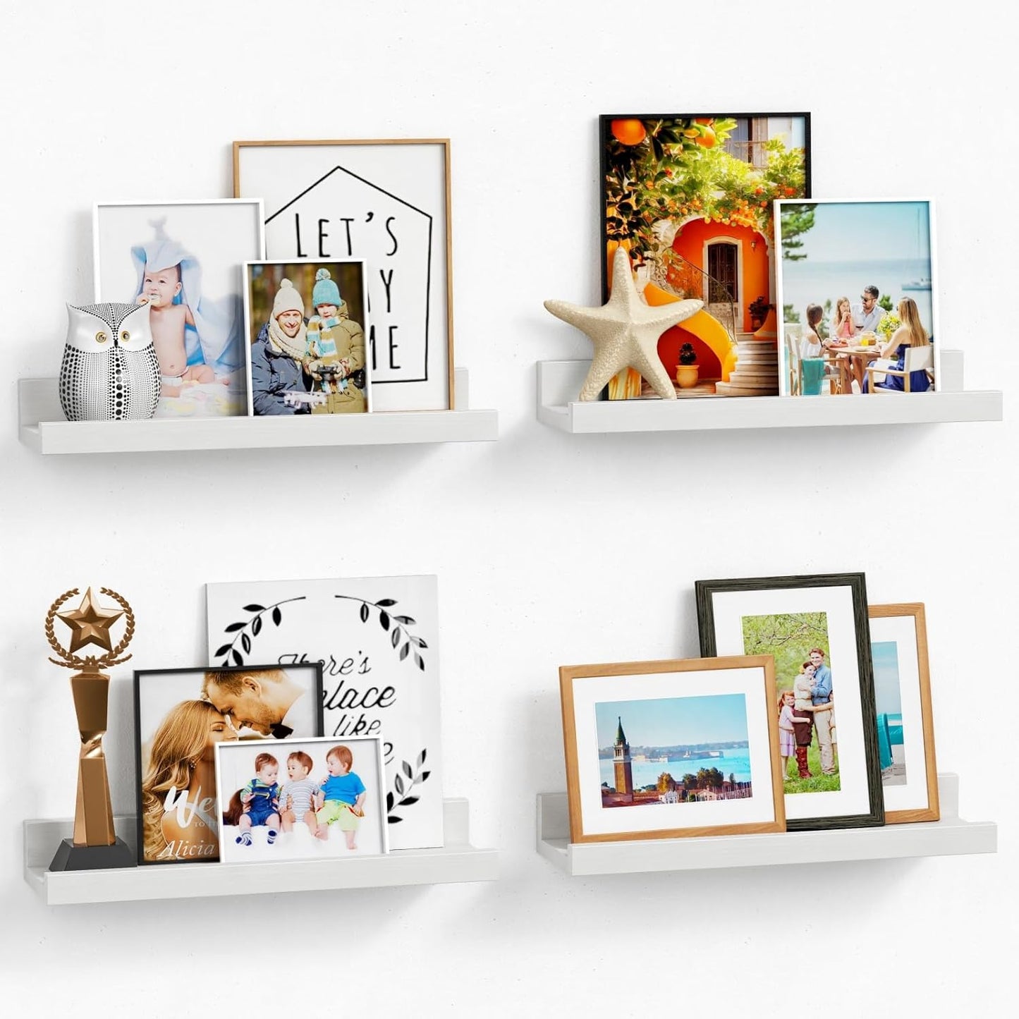 Forbena 36 Inch Floating Shelves for Wall 4-Pack, Large Nursery Book Shelves Bookshelf for Kids Bedroom, Long Picture Ledge Shelf with Lip for Living Room Photo Frames Art Display (White Solid Wood)