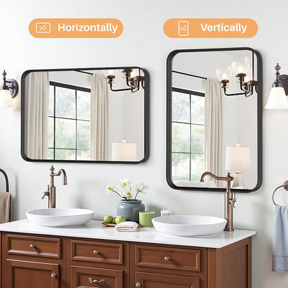 Bathroom Mirror for Wall, 24 Inch Round Mirror, Matte Black Metal Framed Circle Vanity Mirror for Bathroom Bedroom Living Room Entryway, Anti-Rust, Tempered Glass, Hanging or Leaning