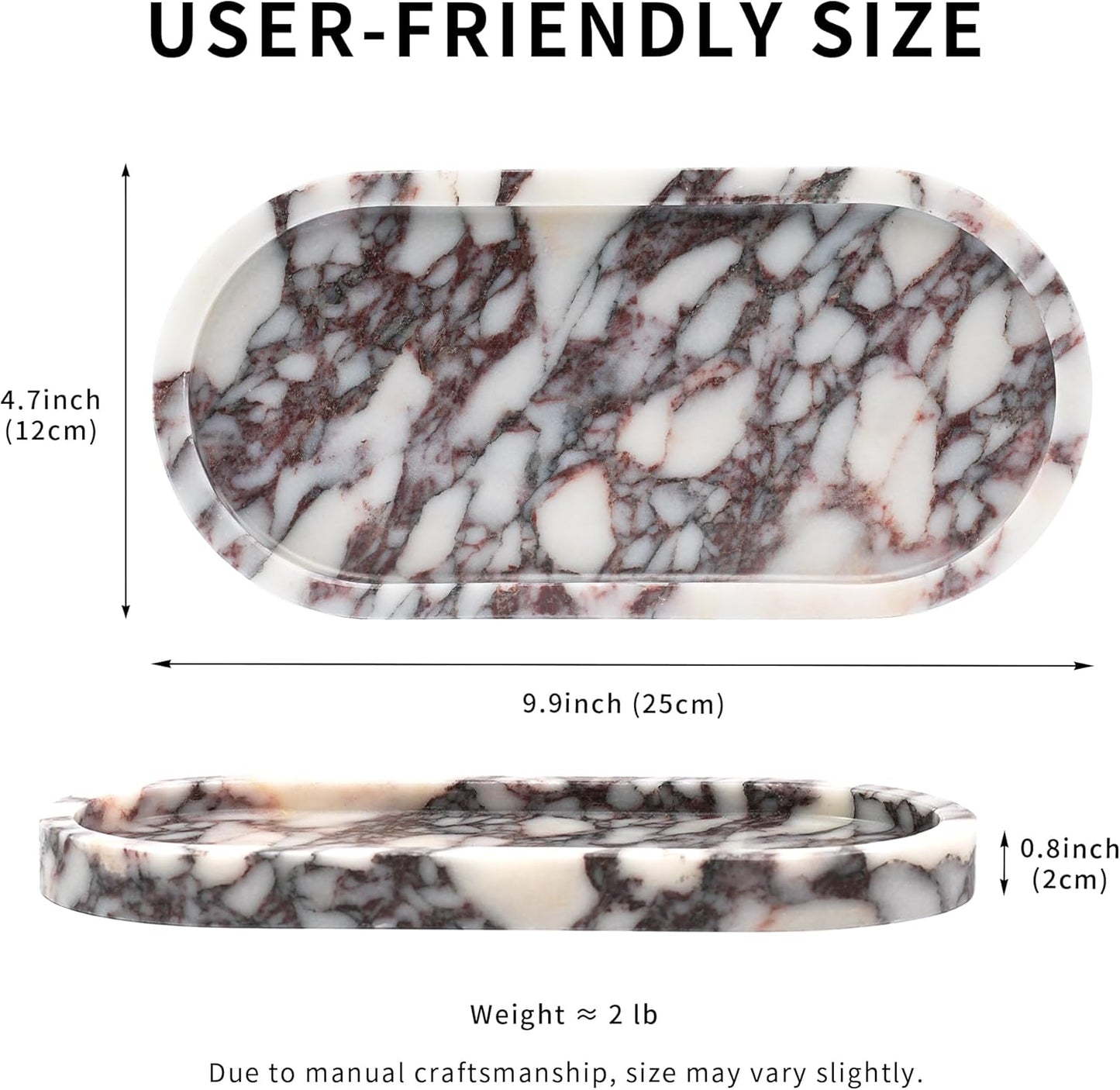Marble Perfume Tray with Legs - Oval Decorative Stone Pedestal for Bathroom Vanity Coffee Table Kitchen Countertop, Footed Jewelry Candle Organizers Catchall Plate Riser with Scalloped Feet