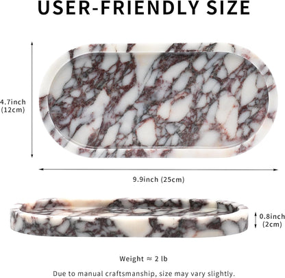 Marble Perfume Tray with Legs - Oval Decorative Stone Pedestal for Bathroom Vanity Coffee Table Kitchen Countertop, Footed Jewelry Candle Organizers Catchall Plate Riser with Scalloped Feet
