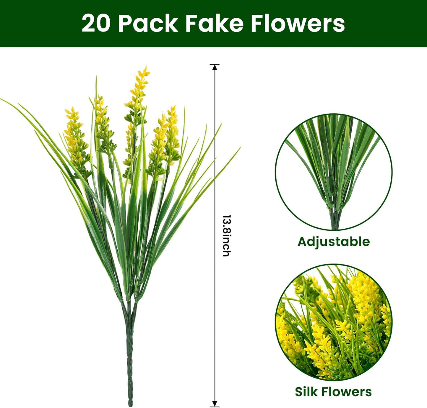 20 Bundles Artificial Plants Outdoor, UV Resistant Fake Flowers， Realistic Faux Lavender Shrubs for Porch Garden Window Box Home Decoration (Purple)
