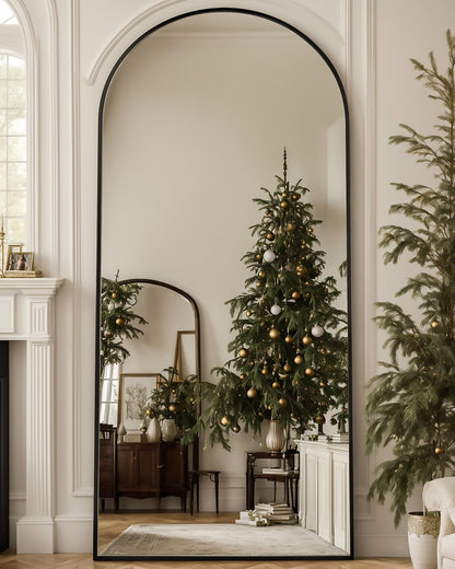Antok 71" x28” Arched Full Length Floor Mirror, Black Aluminum Frame, Free Standing/Wall Mount/Leaning for Bedroom, Living Room, Dressing Room