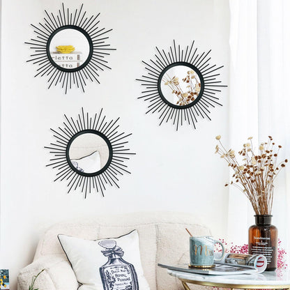 3 Pack Metal Mirrors for Wall Sunburst Wall Mirrors Home Décor Decorative Hanging Wall Art for Living Room Bedroom Entryway (Gold, Flower+Sunburst)