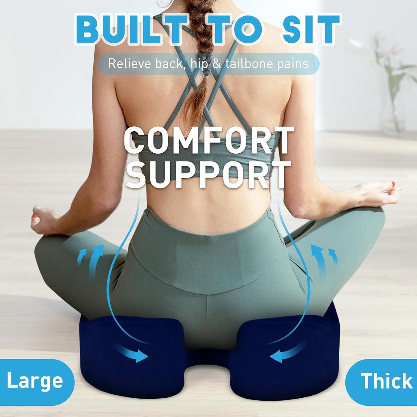 BlissTrends Seat Cushion with Velvet Cover, Thick Memory Foam Cushions for Office Chair, Car Seat, Airplane, Relieving Pressure Tailbone Sciatica Back Pain for Long Sitting, Car Drivers 4.7in Black