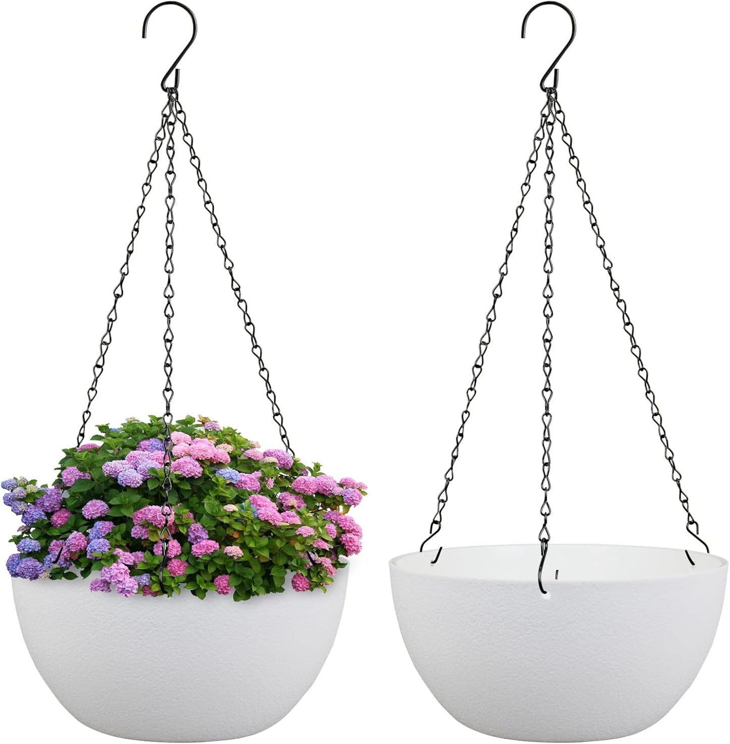 Meowell 10 inch Hanging Planters for Indoor Outdoor Plants, 2 Pack Hanging Flower Pots with Drainage Holes and Chain for Garden Porch, Plastic Hanging Baskets for House Plants, Speckled Grey
