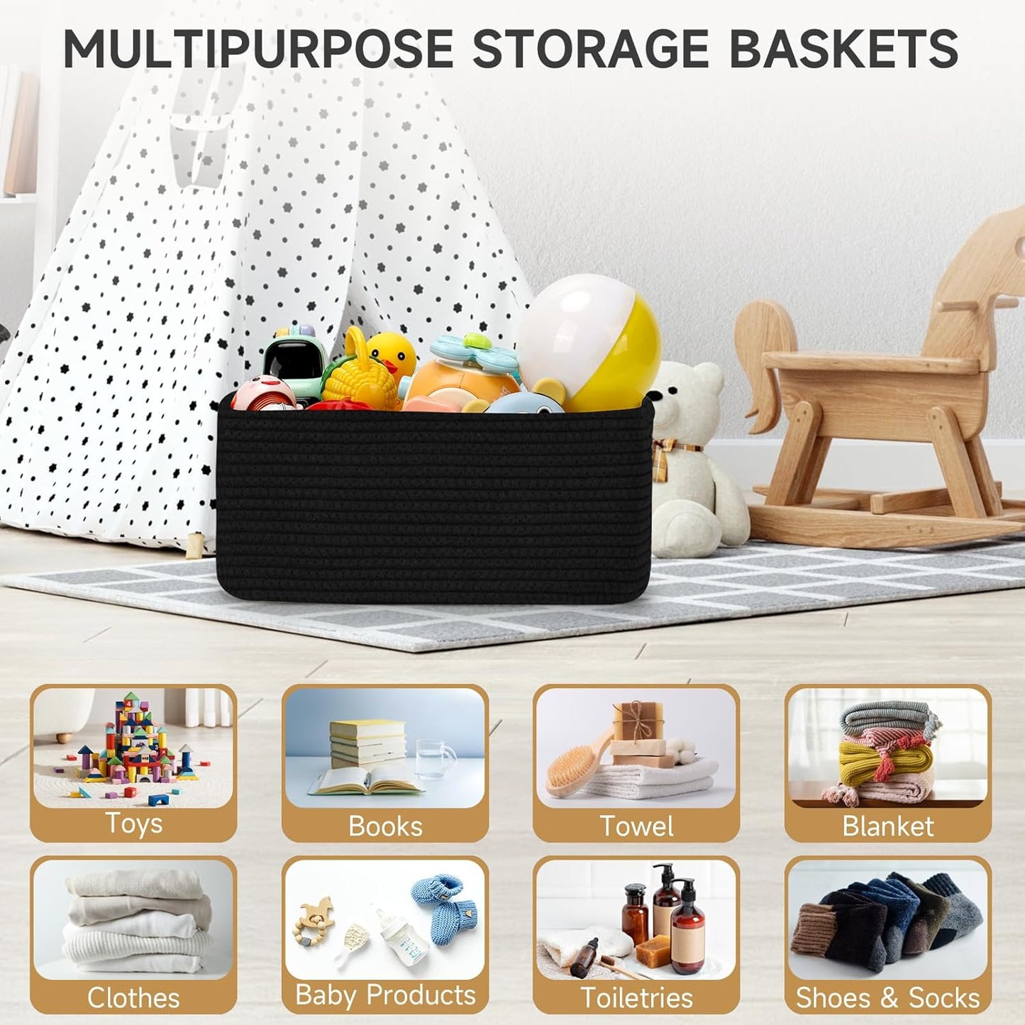 3-Pack Small Storage Baskets for Organizing | Woven Shelf Toy Basket | Rope Baskets for Gifts Empty | Closet Organizer Bins with Handles | Cube Decorative Box | 11.8×7.8×5.1” | Mixed brown