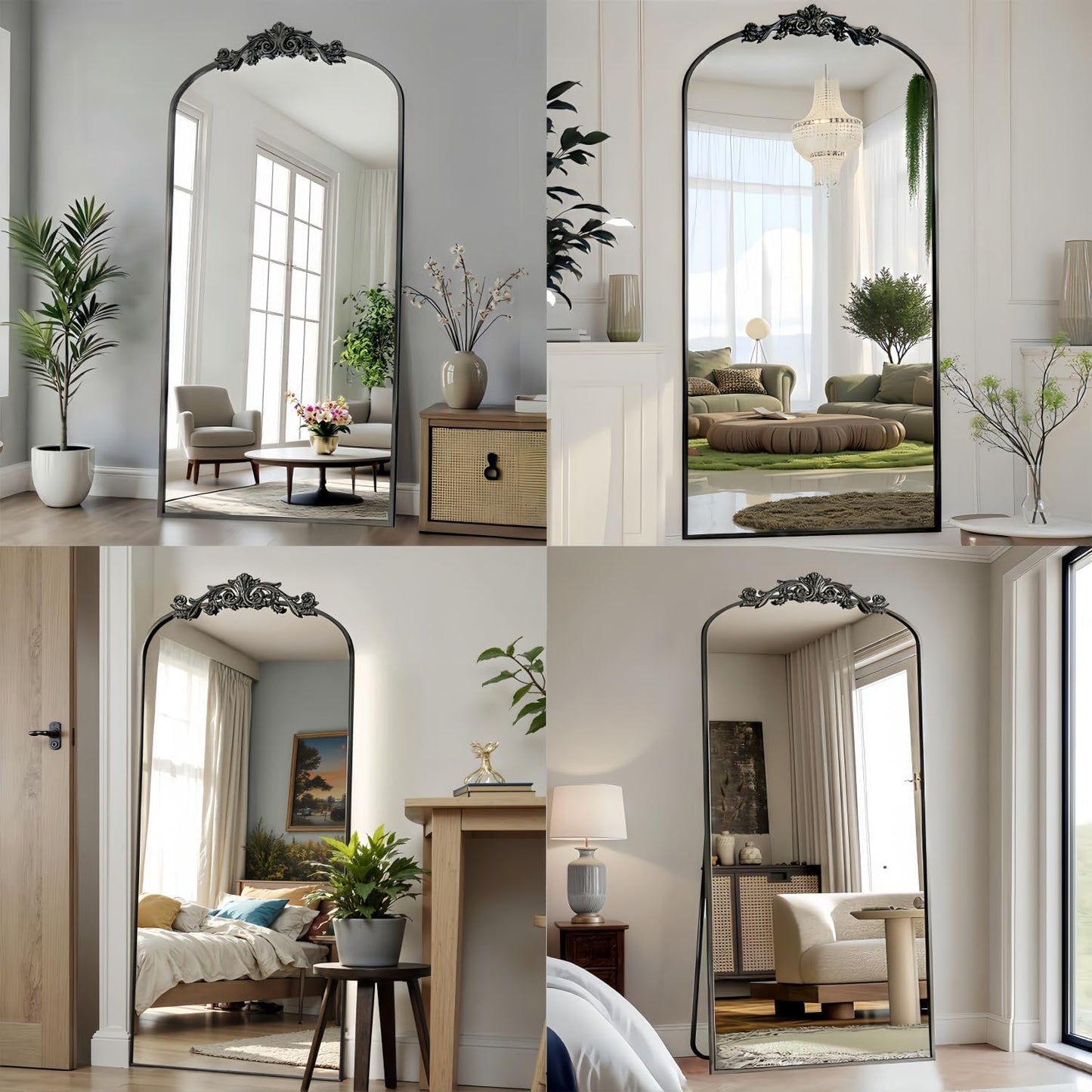 Dewfig Arched Full Length Mirror, 76"x34" Large Floor Mirror, Full Body Mirrors for Leaning or Hanging, Standing Mirrors for Bedroom, Living Room,Dressing Room, Aluminum Alloy Frame, Black