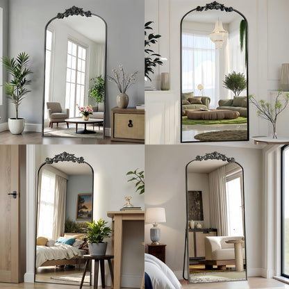 Dewfig Arched Full Length Mirror, 76"x34" Large Floor Mirror, Full Body Mirrors for Leaning or Hanging, Standing Mirrors for Bedroom, Living Room,Dressing Room, Aluminum Alloy Frame, Black