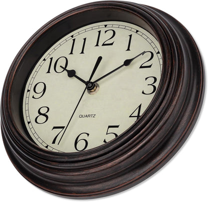 Foxtop Retro Silent Non-Ticking Round Classic Clock Quartz Decorative Battery Operated Wall Clock for Living Room Kitchen Home Office 12 Inch (Bronze)