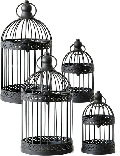 Vela Lanterns Bird Cage Decor Candle Holder Lantern Decorative Wedding Table Centerpiece Decorations, White, Small, Set of 4