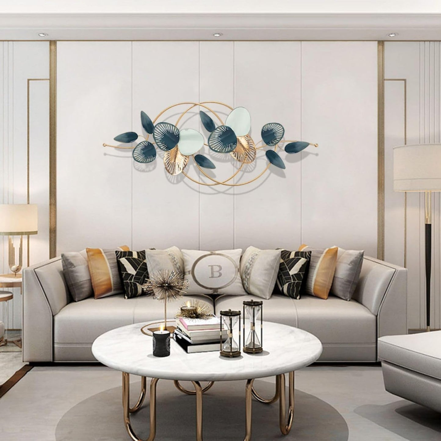 homary Large Metal Wall Art – 47.2" Modern 3D Abstract Geometric Overlapping Design, Iron Wall Decor for Living Room, Dining Room, Office