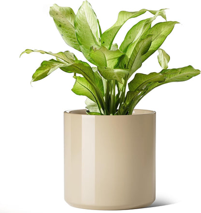 LE TAUCI 12 Inch Pot for Plants, Ceramic Planters for Indoor Plants, Mid-Century Modern Cylinder Flower Pots with Drainage Hole, Fits Fiddle Leaf Fig & Monstera, Home Decor, White