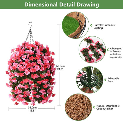 INQCMY Artificial Fake Hanging Plants Flowers Basket for Spring Summer Outdoor Outside Decoration,Faux Silk Begonia Flower in Planter Look Real UV Resistant for Home Porch Patio Balcony Yard Decor